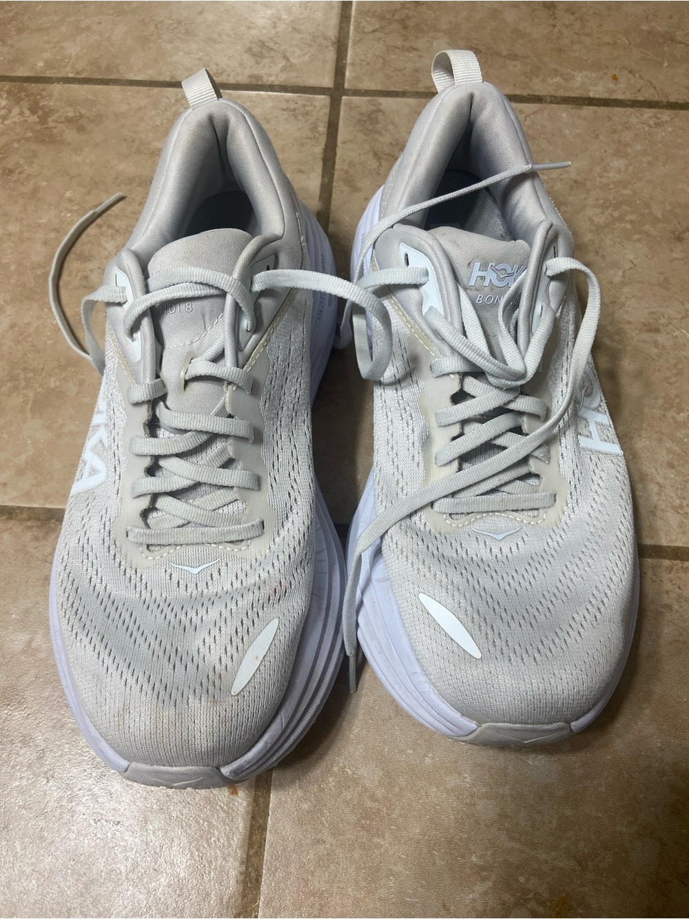 EUC Woman’s HOKA Bondi 8 Size 9 In White! Running Shoes! Still Have Lots Of Life